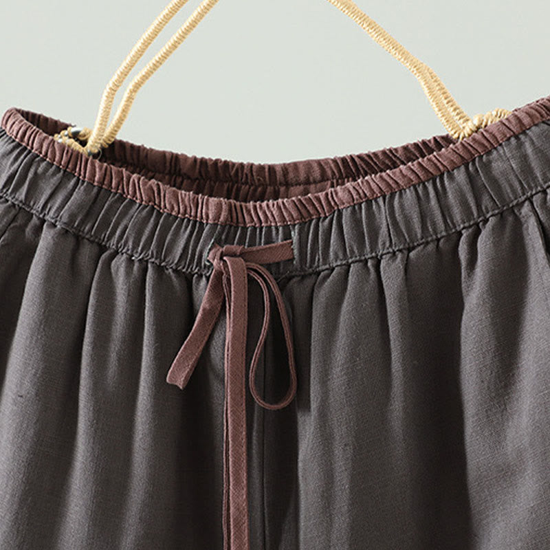 Buddha Stones冬用 コントラストドローストリング コットンリネン レディース ワイドレッグパンツ ポケット付き - image 18