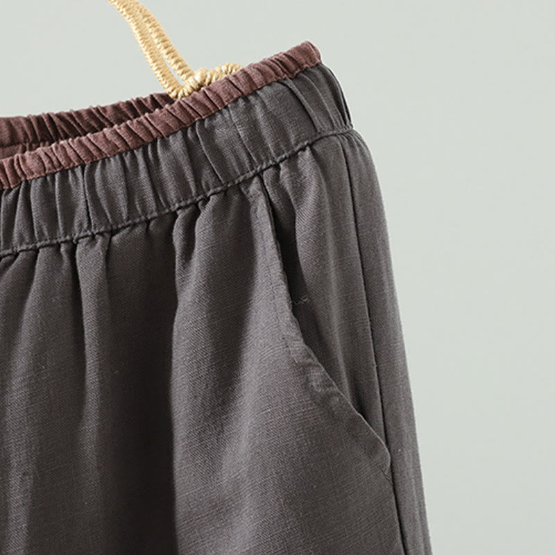 Buddha Stones冬用 コントラストドローストリング コットンリネン レディース ワイドレッグパンツ ポケット付き - image 19