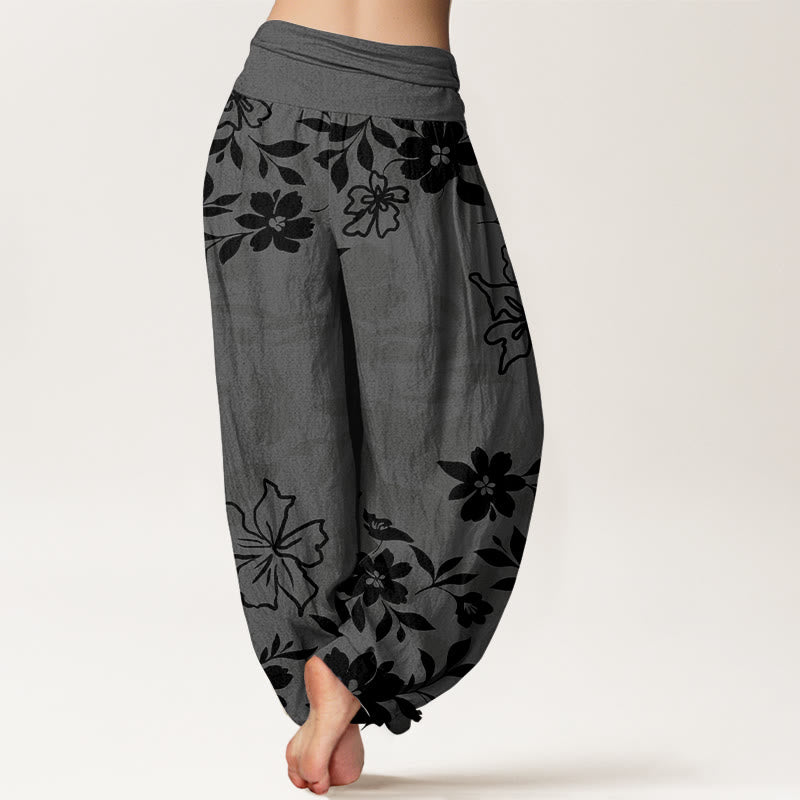 Buddha Stonesコットン レトロ シンプル 花 葉柄 レディース 伸縮性ウエスト ハーレムパンツ - image 6