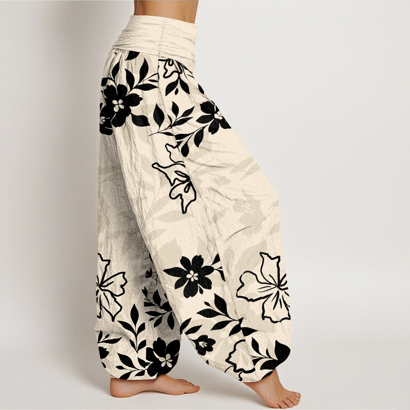 Buddha Stonesコットン レトロ シンプル 花 葉柄 レディース 伸縮性ウエスト ハーレムパンツ - image 10
