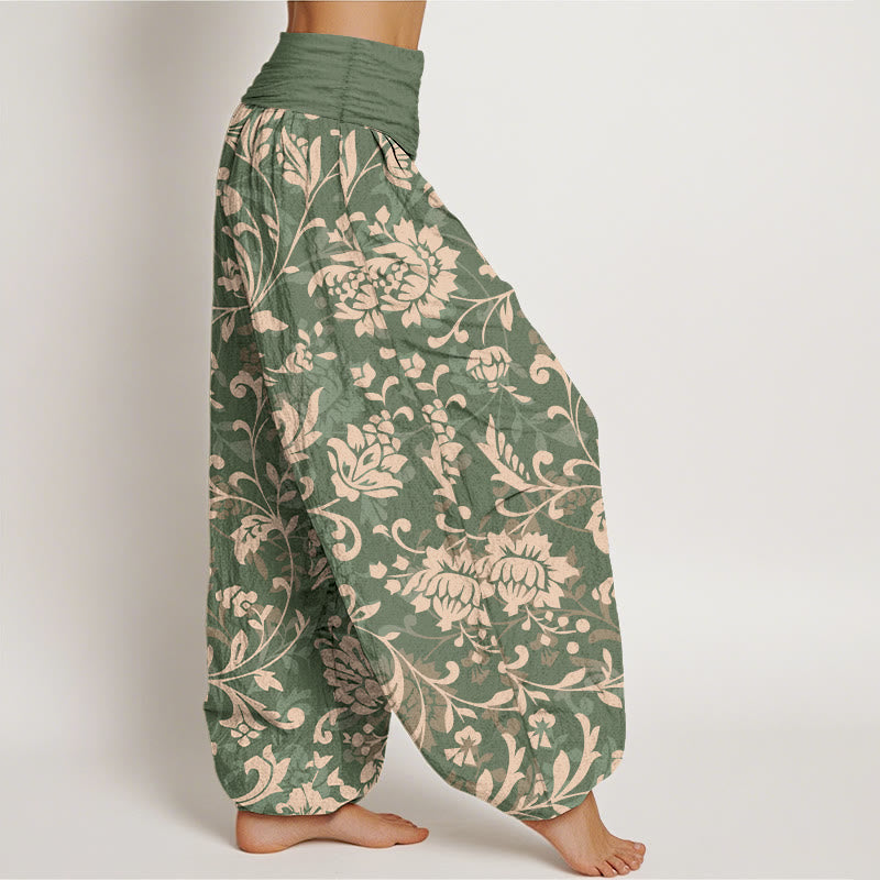 Buddha Stonesコットン 控えめな高級感 花つる柄 レディース 伸縮性ウエスト ハーレムパンツ - image 2