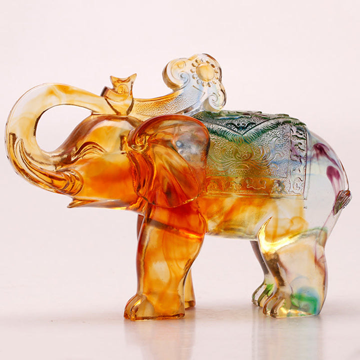 Buddha Stones手作り 琉璃水晶 象の芸術作品 知恵 富 家の装飾 - 象如意柄 23.8×10×14.5cm - image 6