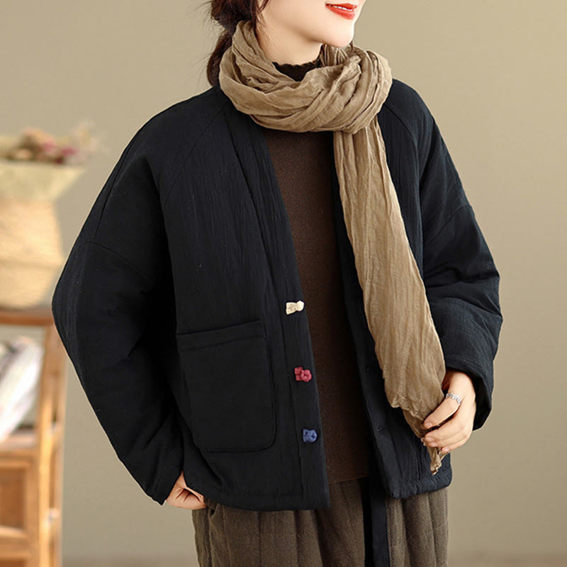 Buddha Stones冬用長袖コットンレディースサーマルジャケット（ポケット付き） - 黒 - US14、 UK/AU18、 EU46 (2XL) - image 0