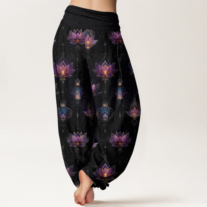 Buddha Stonesコットンのゴージャスな蓮のランタン柄レディース伸縮性ウエストハーレムパンツ - image 9