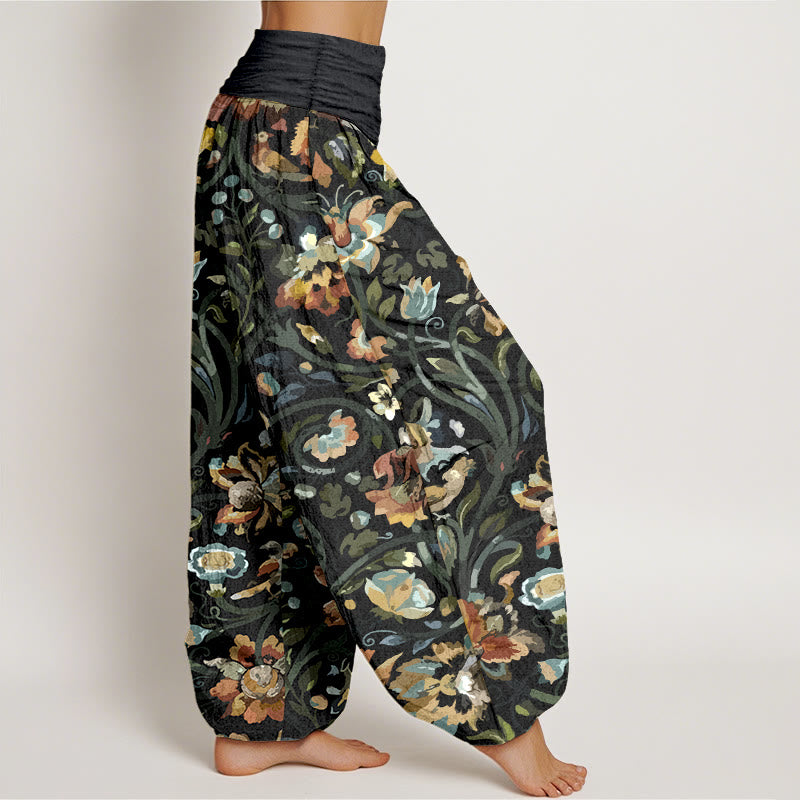 Buddha Stonesコットン レトロフラワー 蔓 鳥柄 レディース 伸縮性ウエスト ハーレムパンツ - image 10