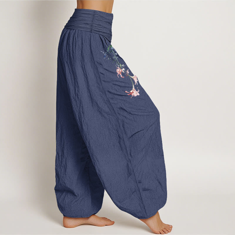 Buddha Stonesピュアコットン シンプル パステルフラワー柄 レディース 伸縮性ウエスト ハーレムパンツ - image 7