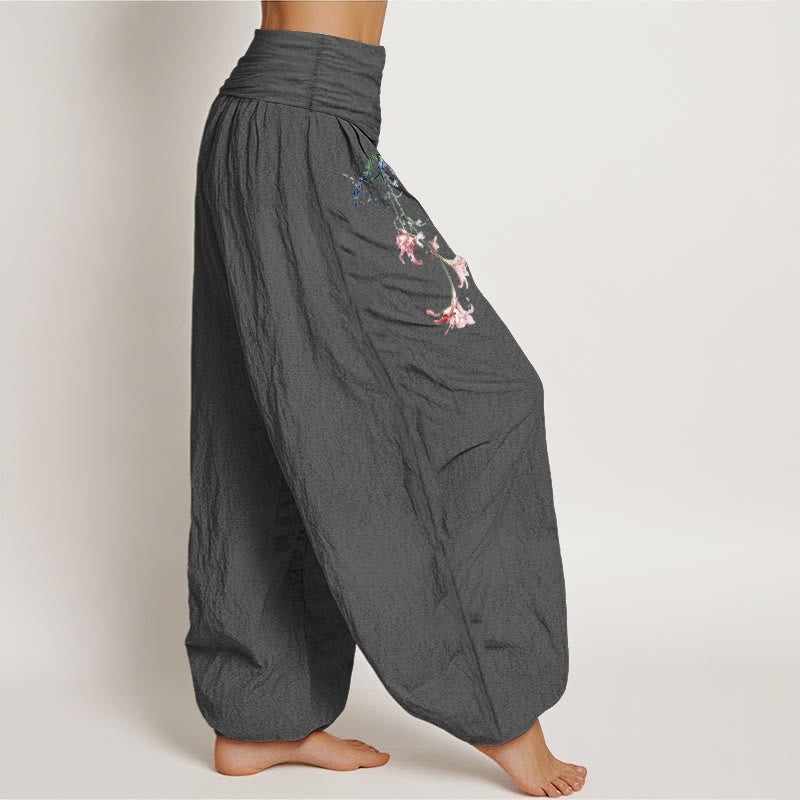 Buddha Stonesピュアコットン シンプル パステルフラワー柄 レディース 伸縮性ウエスト ハーレムパンツ - image 10