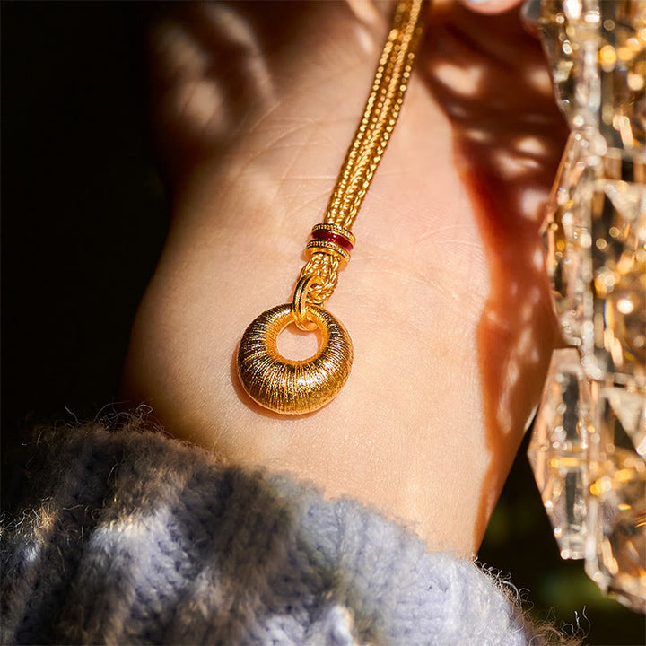 Buddha Stones24K 金メッキ 銅製平和のお守りチャームテクスチャ 富のネックレス ペンダント - image 12