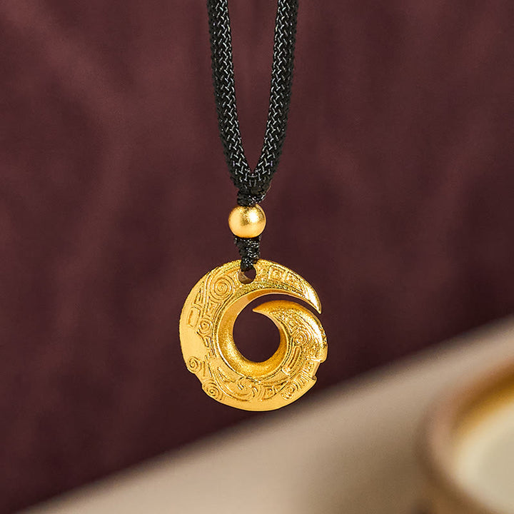 Buddha Stones24K金メッキ平和のお守りチャームブラックロープ 縁起の良いネックレスペンダント - image 2