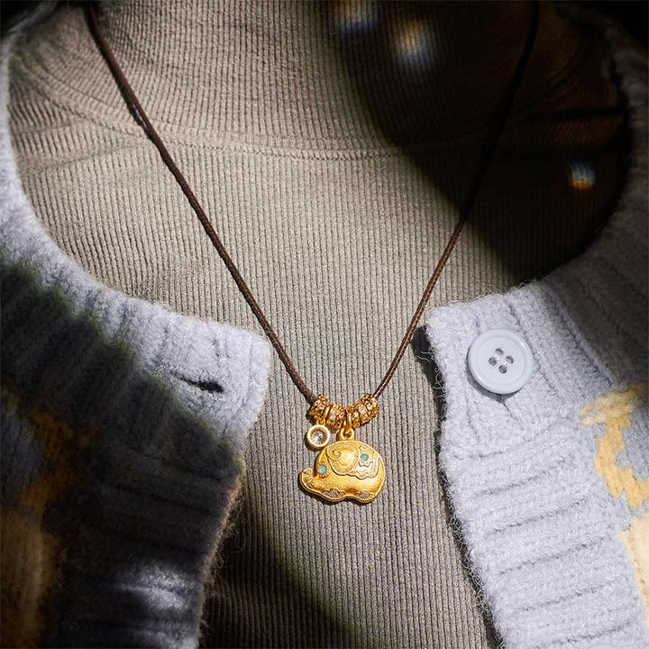 Buddha Stones象のシンボル 24Kゴールドメッキ 真鍮 強さ ロープ ネックレス ペンダント - image 8