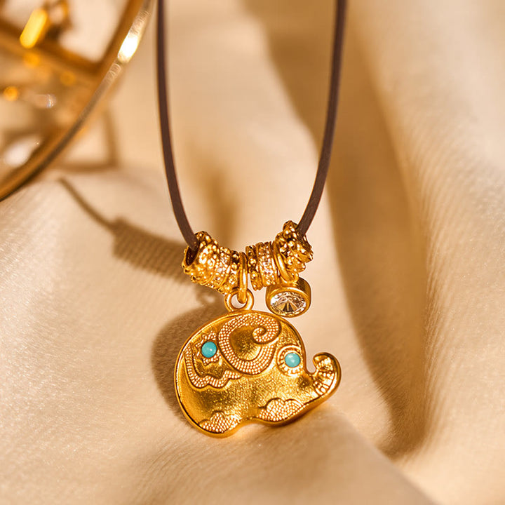Buddha Stones象のシンボル 24Kゴールドメッキ 真鍮 強さ ロープ ネックレス ペンダント - image 3