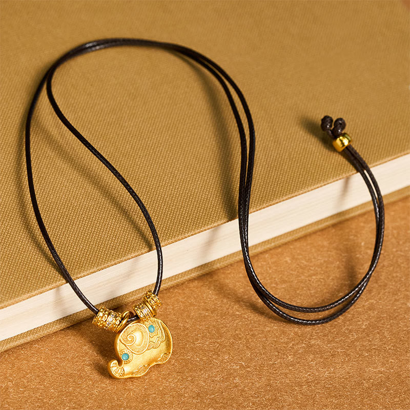 Buddha Stones象のシンボル 24Kゴールドメッキ 真鍮 強さ ロープ ネックレス ペンダント - image 4
