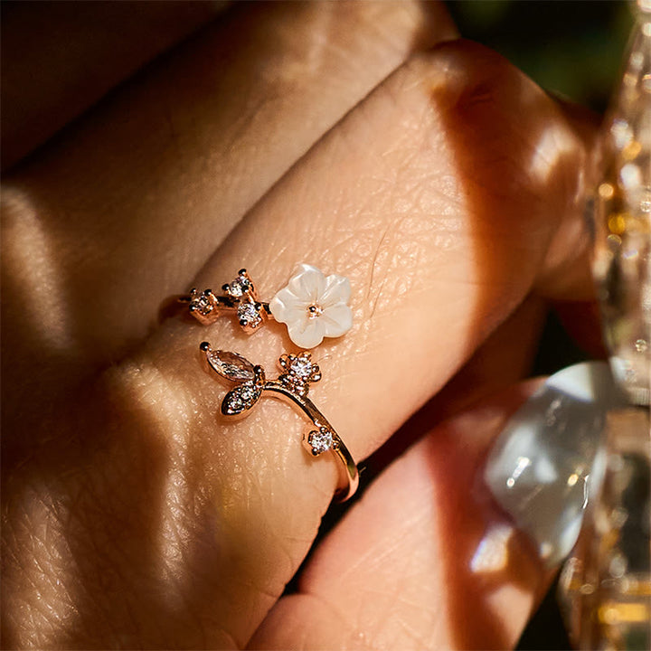 Buddha Stonesホワイトフラワーデザイン 調節可能なヒーリング銅リング - image 6