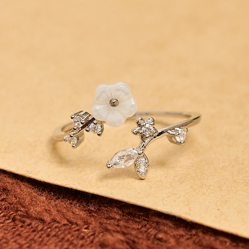 Buddha Stonesホワイトフラワーデザイン 調節可能なヒーリング銅リング - image 13