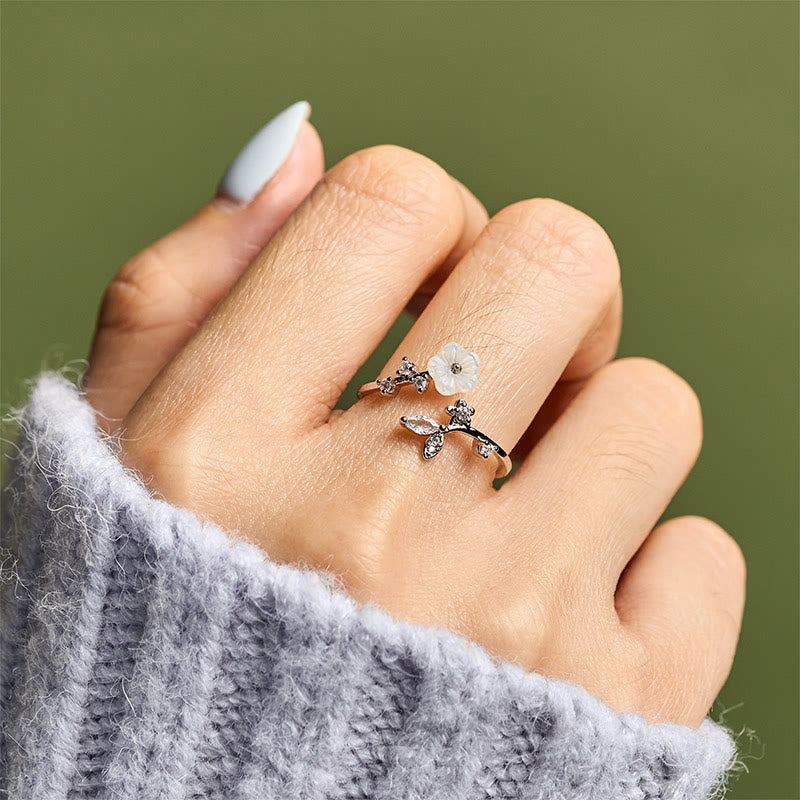 Buddha Stonesホワイトフラワーデザイン 調節可能なヒーリング銅リング - image 20