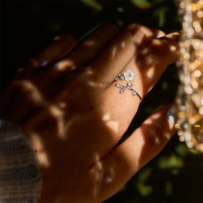 Buddha Stonesホワイトフラワーデザイン 調節可能なヒーリング銅リング - image 21