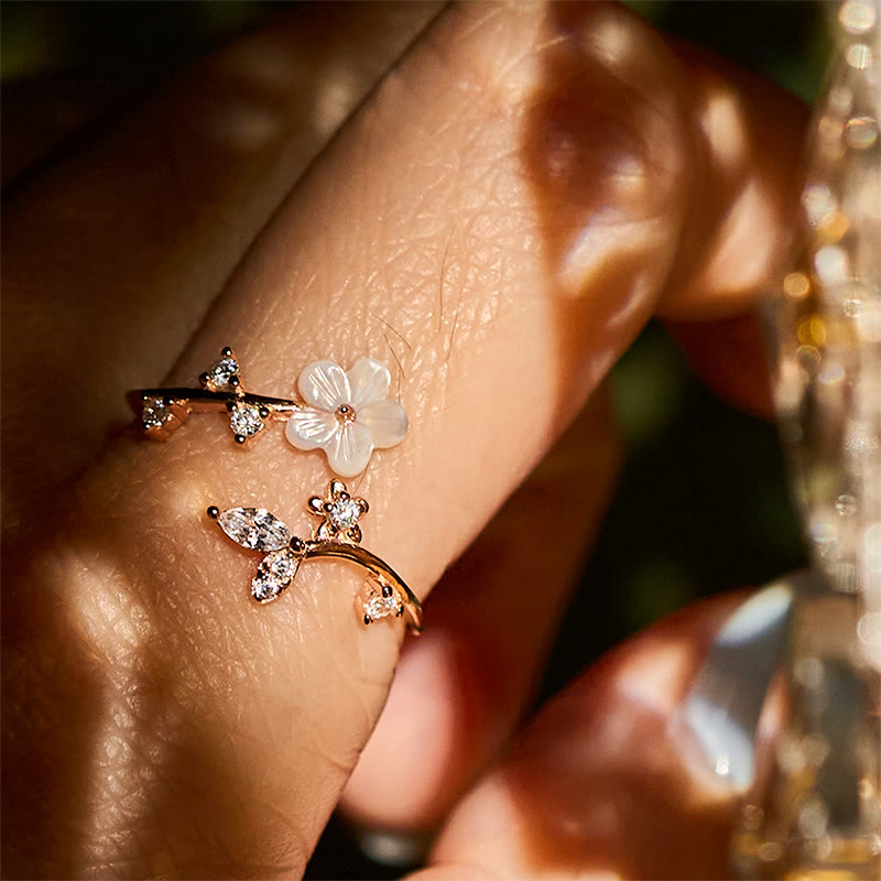 Buddha Stones925スターリングシルバー ホワイトフラワーデザイン 調節可能な良縁祈願リング - image 6