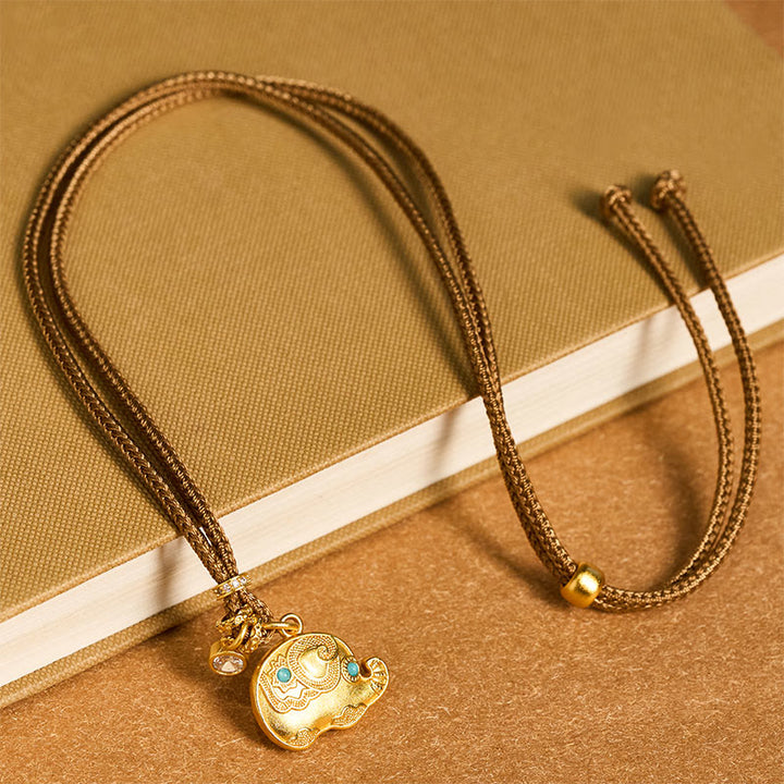 Buddha Stones 24Kゴールドメッキ真鍮製象のシンボル編み込みコードネックレスペンダント - image 3