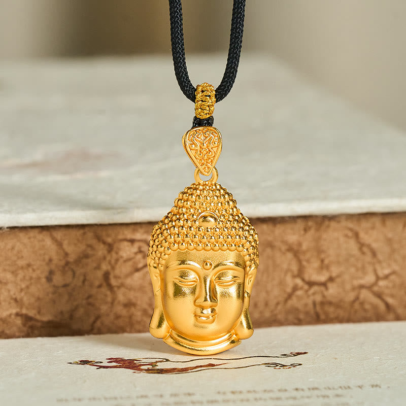 Buddha Stones24Kゴールドメッキ 真鍮製 仏陀のシンボル 編み込みコード セレニティネックレスペンダント - image 6