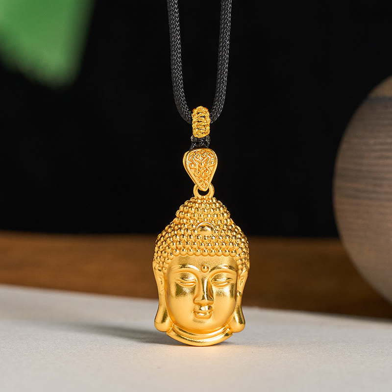 Buddha Stones24Kゴールドメッキ 真鍮製 仏陀のシンボル 編み込みコード セレニティネックレスペンダント - 小さな仏像（サイズ：18.8×32.6mm） - image 0