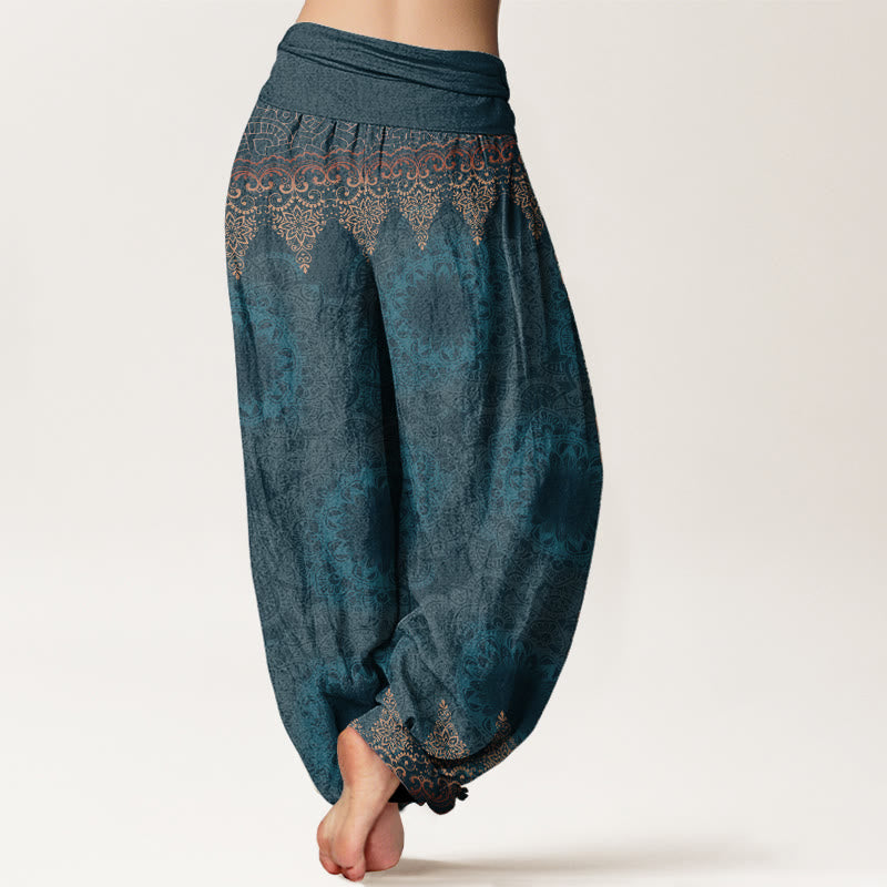 Buddha Stonesコットン三角曼荼羅柄レディース伸縮性ウエストハーレムパンツ - image 1