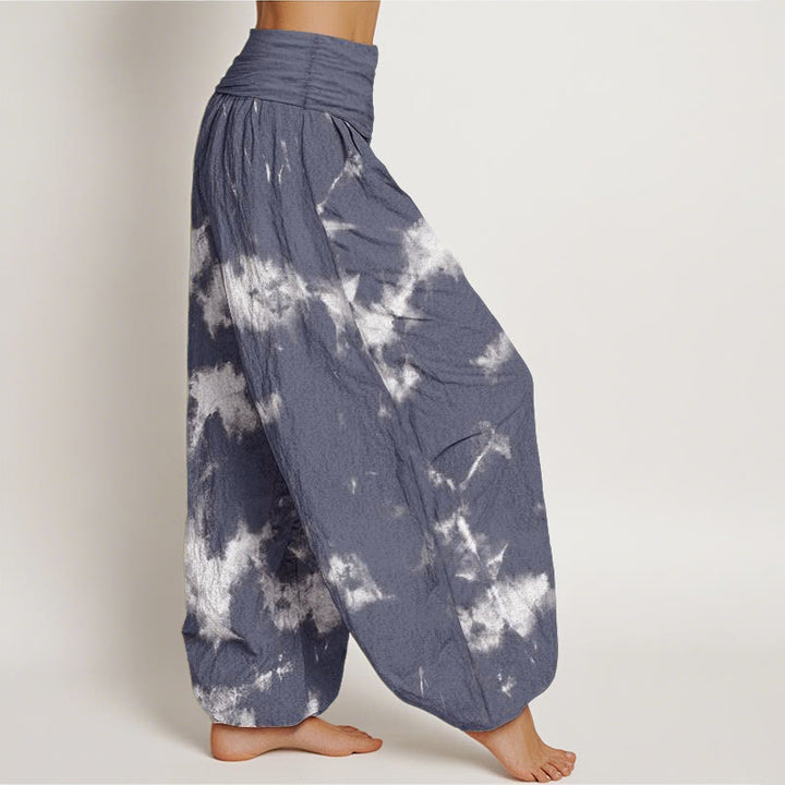 Buddha Stonesコットンホワイトラインスポットタイダイ柄レディース伸縮性ウエストハーレムパンツ - image 5