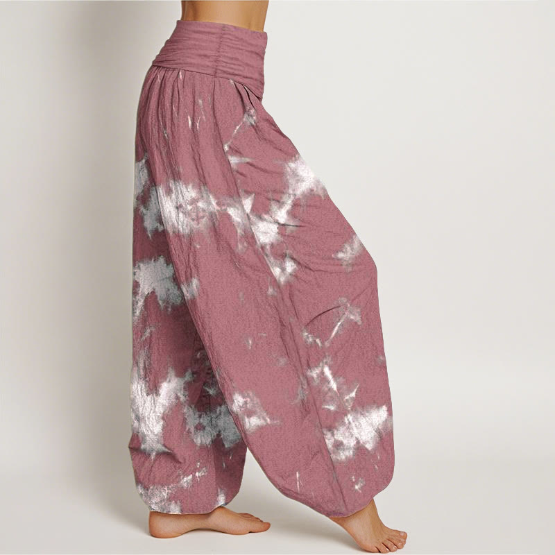 Buddha Stonesコットンホワイトラインスポットタイダイ柄レディース伸縮性ウエストハーレムパンツ - image 8
