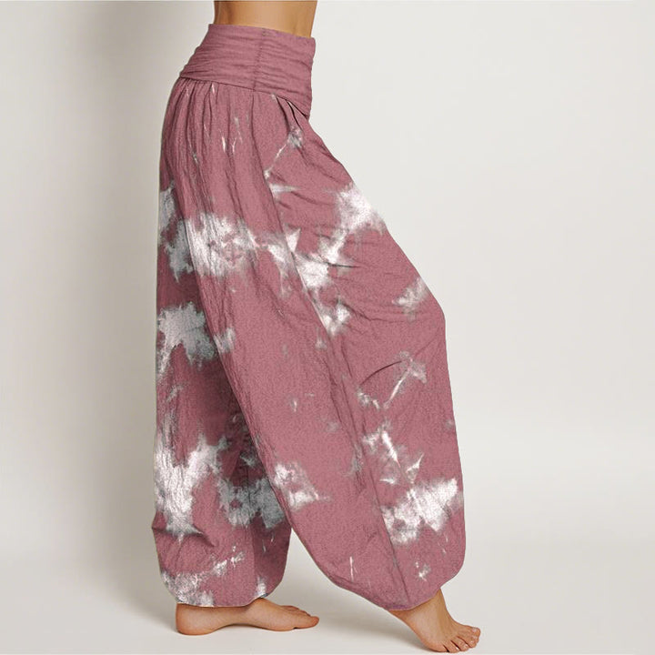 Buddha Stonesコットンホワイトラインスポットタイダイ柄レディース伸縮性ウエストハーレムパンツ - image 8