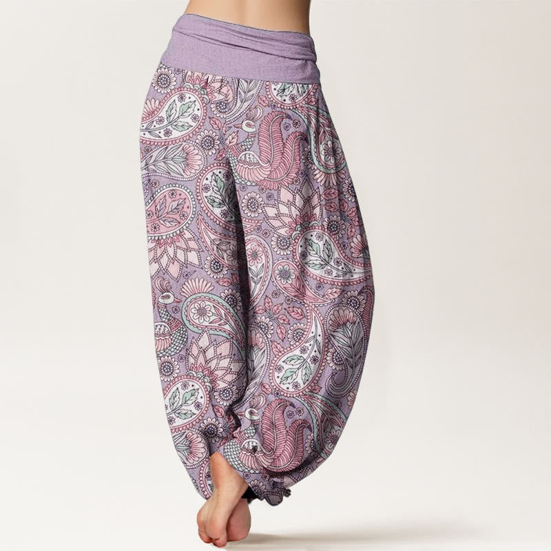 Buddha Stonesコットン カシューフラワー ピーコック サンフラワー デザイン レディース 伸縮性ウエスト ハーレムパンツ - image 2