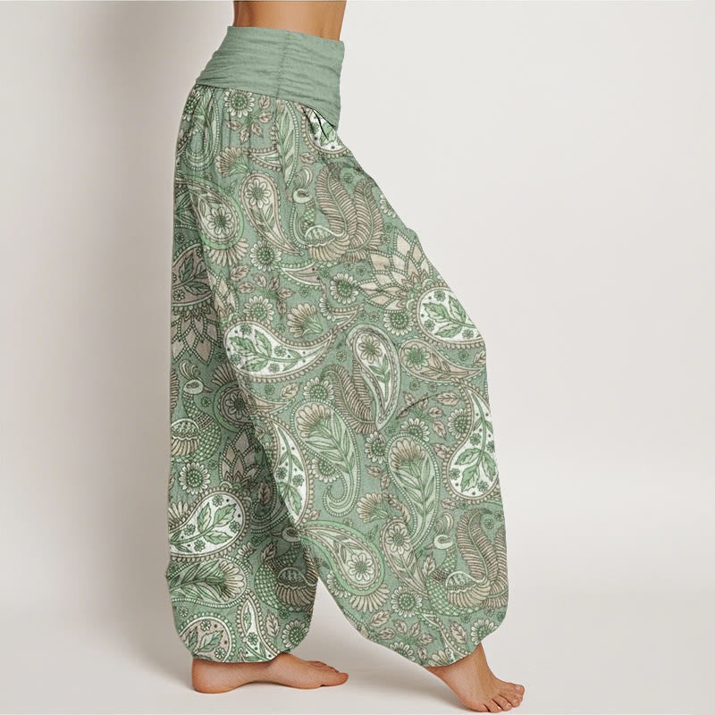 Buddha Stonesコットン カシューフラワー ピーコック サンフラワー デザイン レディース 伸縮性ウエスト ハーレムパンツ - image 5