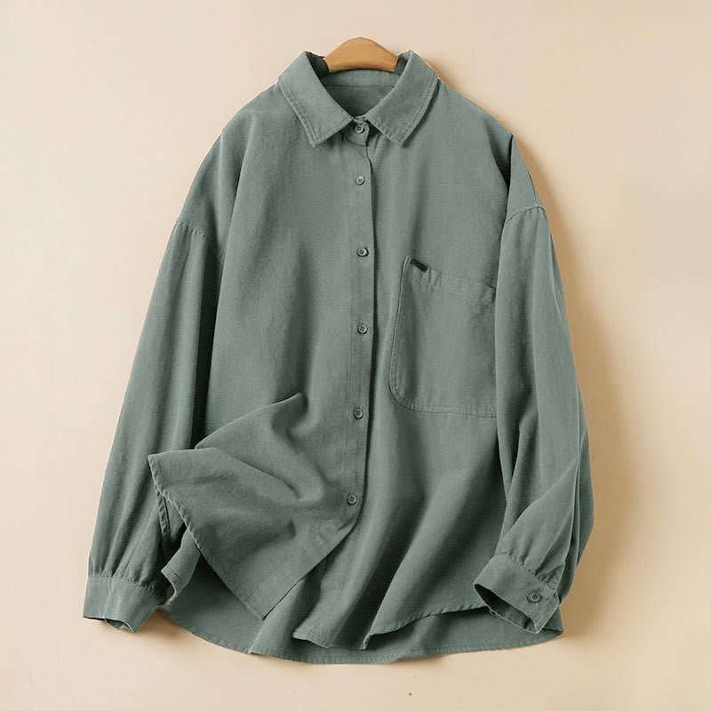 Buddha Stonesカジュアルボタンデザイン レディース スタンドカラー 長袖 コットンシャツ - スチールブルー - US14、 UK/AU18、 EU46 (2XL) - image 0