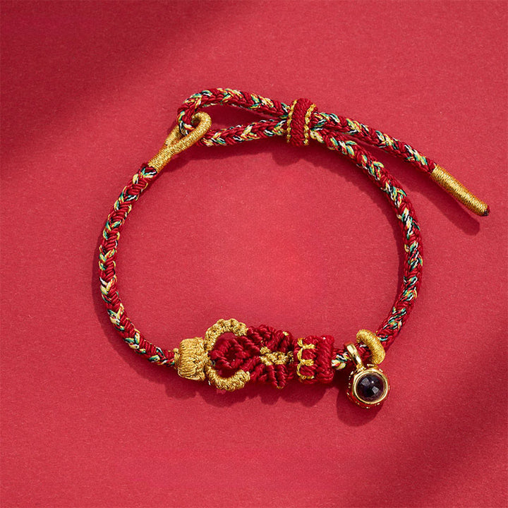 Buddha Stonesの紐状の投影石の手編みの仏結びのつながりのブレスレット - ダークレッド（手首周り：14～23cm） - image 0