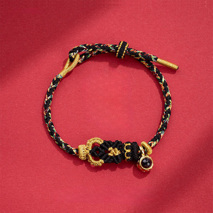Buddha Stonesの紐状の投影石の手編みの仏結びのつながりのブレスレット - ブラック（手首周り：14～23cm） - image 11