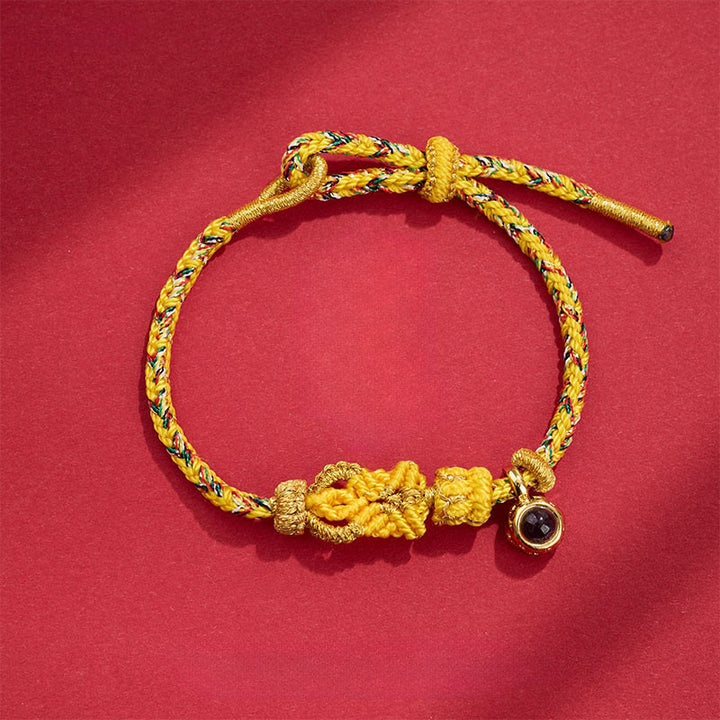 Buddha Stonesの紐状の投影石の手編みの仏結びのつながりのブレスレット - ライトイエロー（手首周り：14～23cm） - image 10