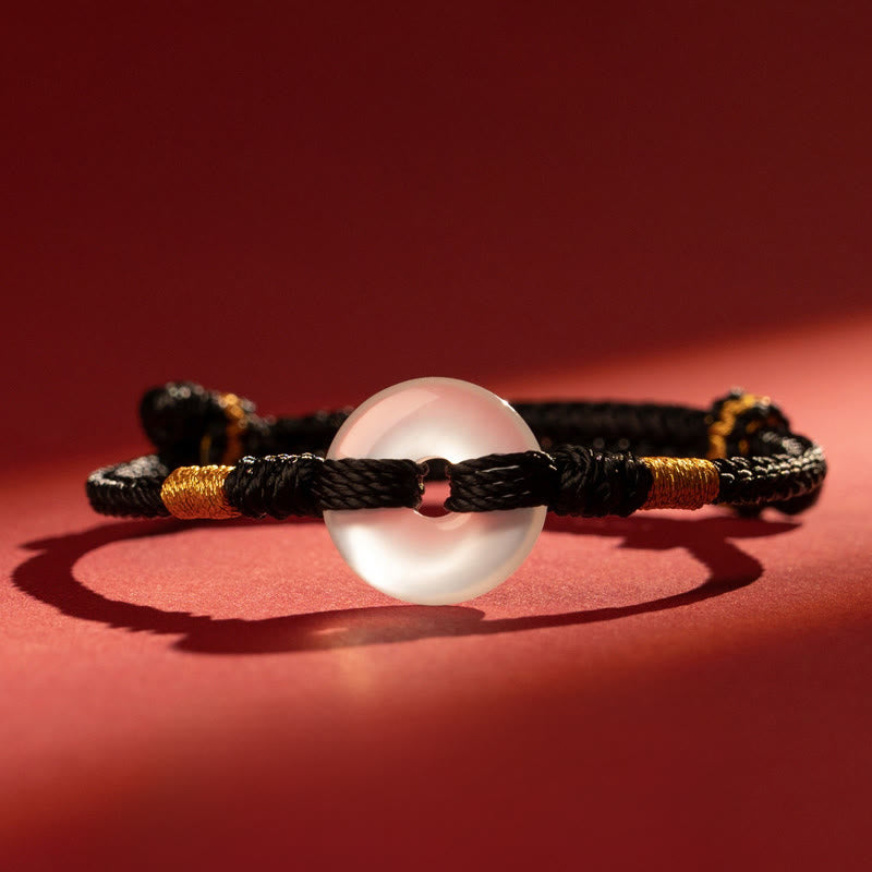 Buddha Stonesホワイトカルセドニー平和のお守りチャーム編み込みコネクションブレスレット - ブラックロープ - 18～19CM - image 11