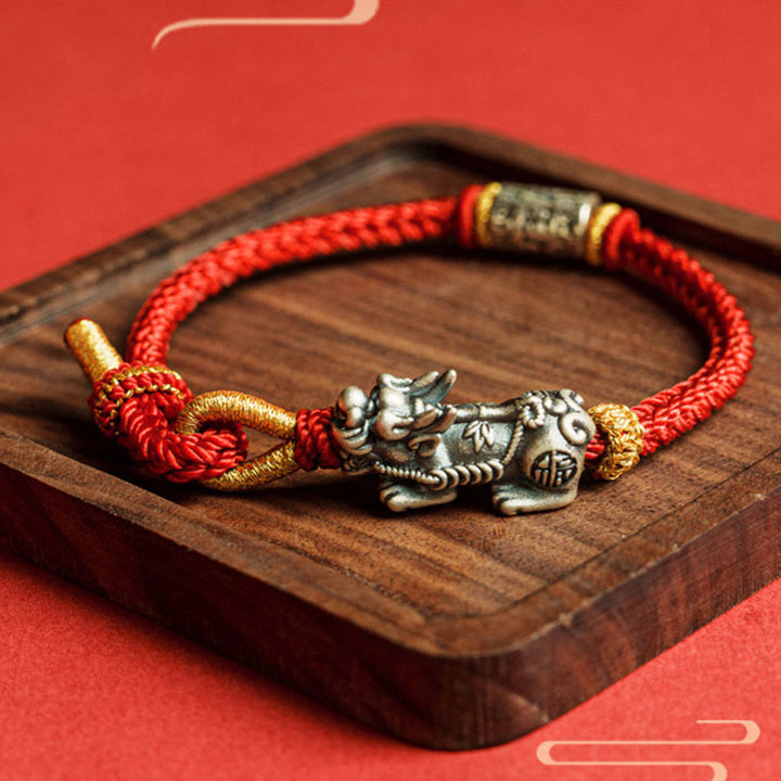 Buddha Stones925 スターリングシルバーPiXiuオーム・マニ・パドメ・フム守護紐ブレスレット - image 1