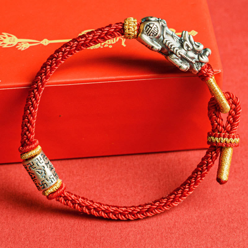 Buddha Stones925 スターリングシルバーPiXiuオーム・マニ・パドメ・フム守護紐ブレスレット - image 2