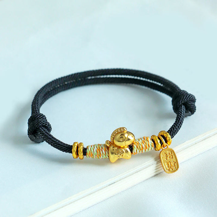 Buddha Stones馬年赤紐黒糸幸運繁栄のお守り 編み込み 繋がり ブレスレット - image 13