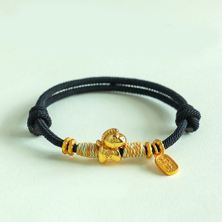Buddha Stones馬年赤紐黒糸幸運繁栄のお守り 編み込み 繋がり ブレスレット - 黒紐（手首周り：15～19cm） - image 12