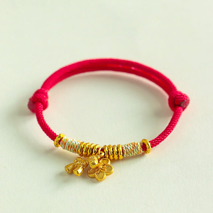 Buddha Stones馬年の花チャーム赤紐のつながり ハンドメイドブレスレット - image 1