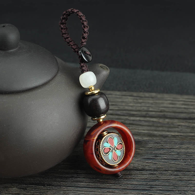 Buddha Stones黒檀四つ葉のクローバー 仏陀の目 平和 回転式キーチェーン - 四つ葉のクローバー柄 - image 8