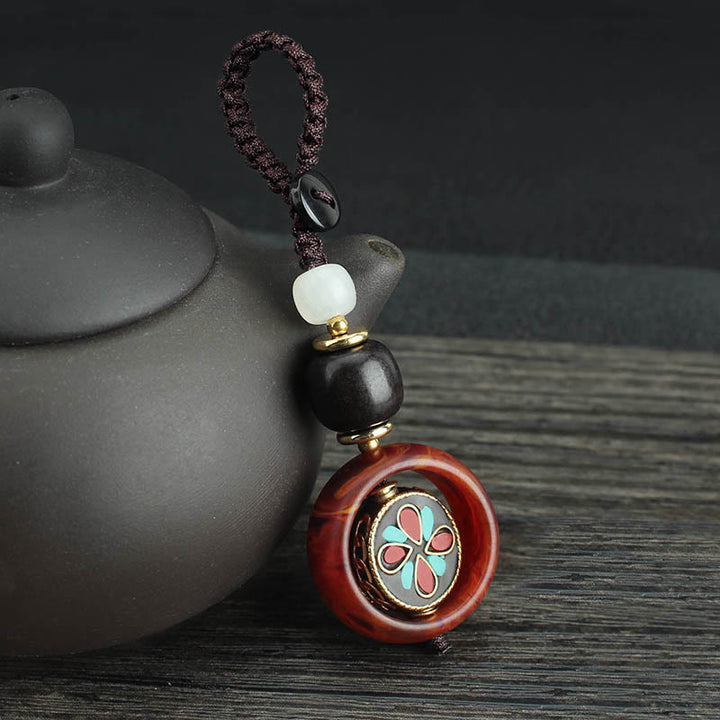 Buddha Stones黒檀四つ葉のクローバー 仏陀の目 平和 回転式キーチェーン - 四つ葉のクローバー柄 - image 8