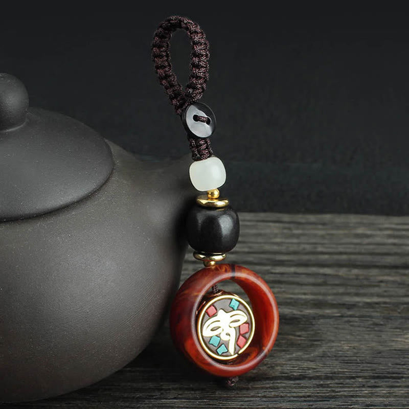 Buddha Stones黒檀四つ葉のクローバー 仏陀の目 平和 回転式キーチェーン - 仏眼模様 - image 6