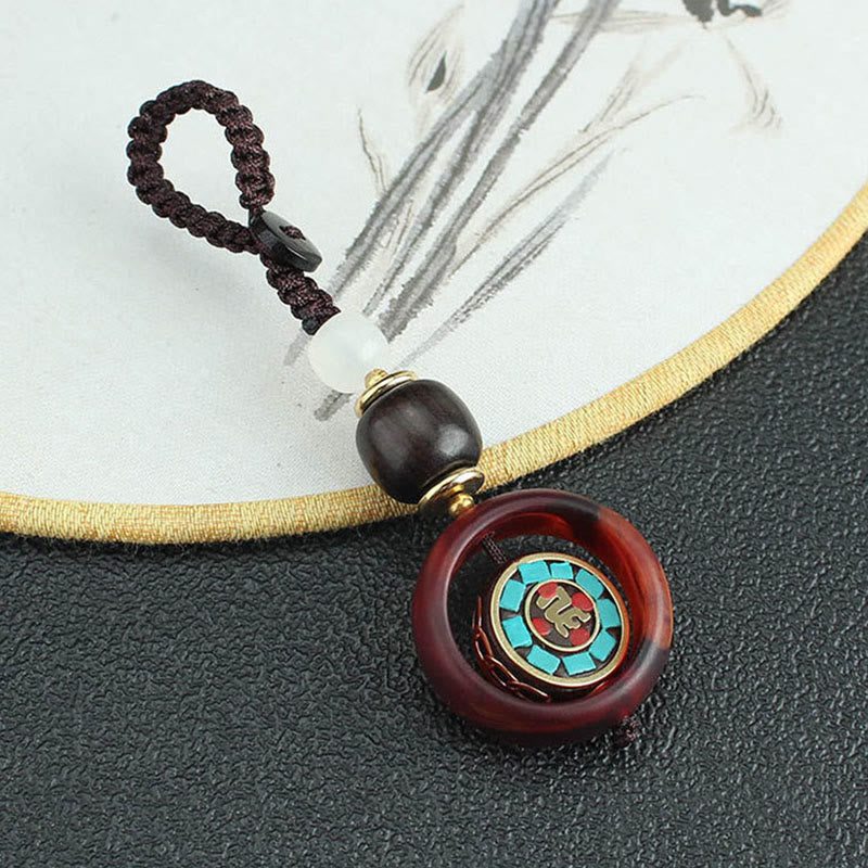 Buddha Stones黒檀四つ葉のクローバー 仏陀の目 平和 回転式キーチェーン - image 1