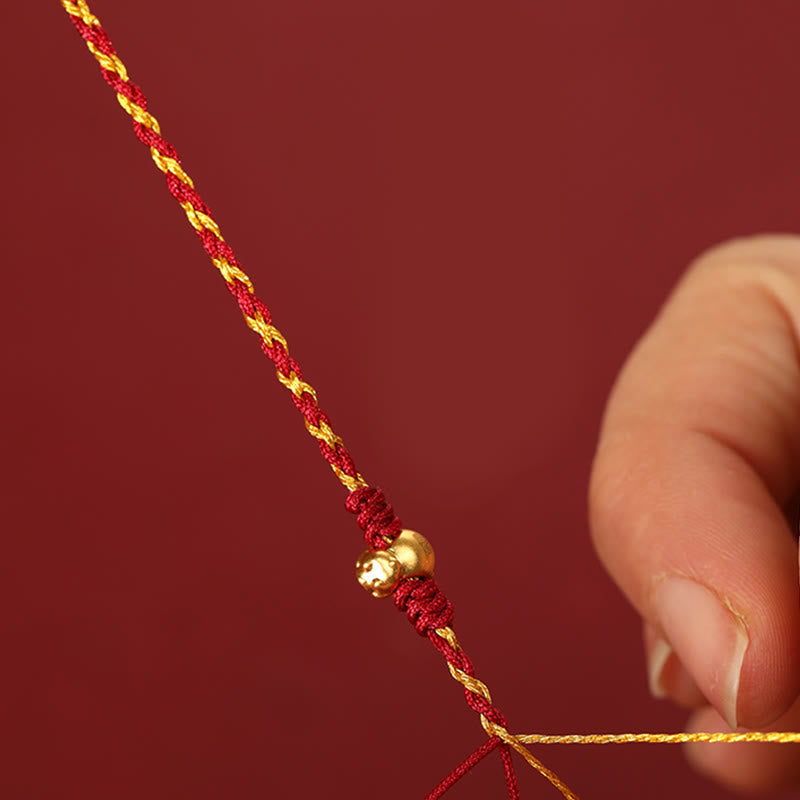 Buddha Stones999ゴールドビーズ 馬年 ダブルラップ ゴールデン赤紐幸運ブレスレット - image 4