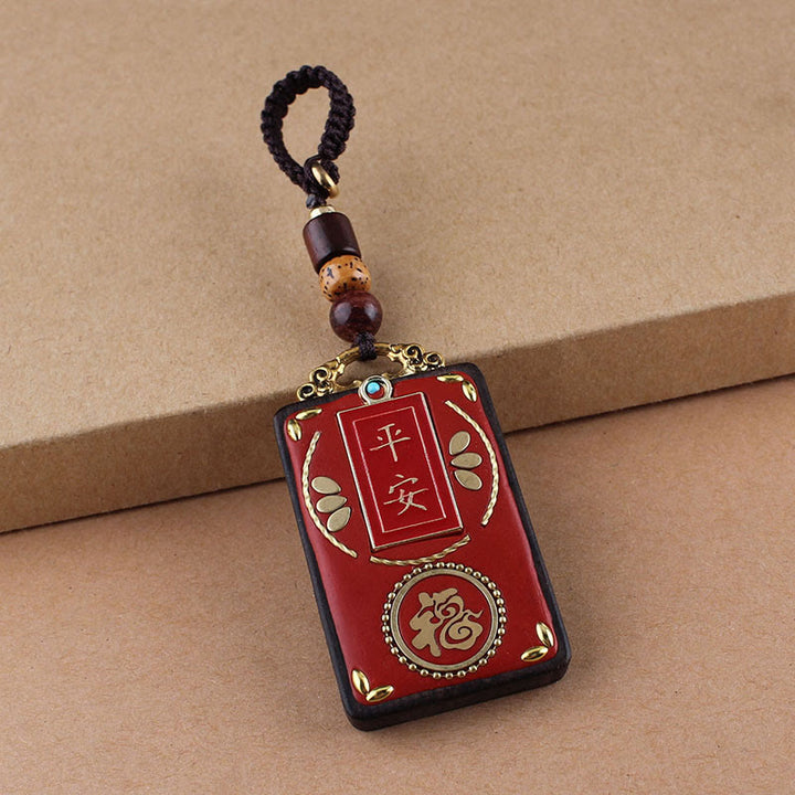 Buddha Stones、黒檀の花、鯉、風のキャラクターボタンロープキーホルダー - 茶色のボタンロープ - フーキャラクター - image 6