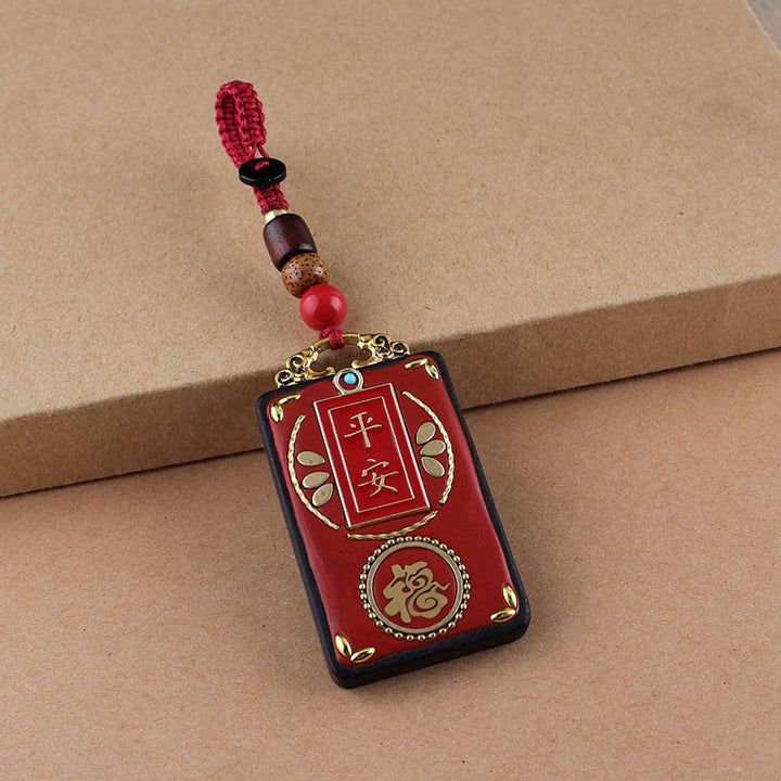 Buddha Stones、黒檀の花、鯉、風のキャラクターボタンロープキーホルダー - 赤いボタンロープ - フーキャラクター - image 16