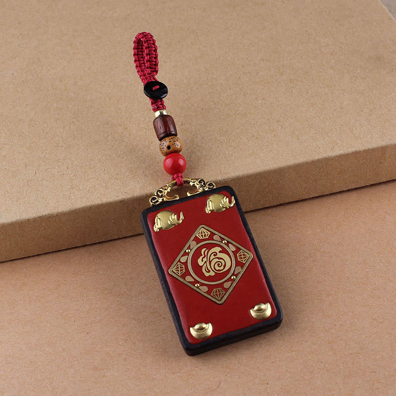 Buddha Stones、黒檀の花、鯉、風のキャラクターボタンロープキーホルダー - 赤いボタンロープ - フーキャラクターインゴット - image 17