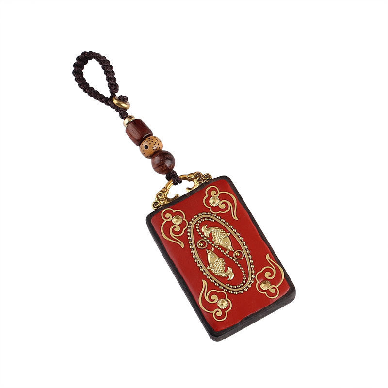 Buddha Stones、黒檀の花、鯉、風のキャラクターボタンロープキーホルダー - image 3