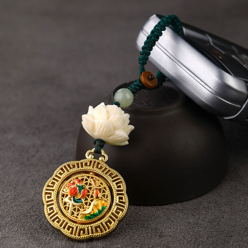 Buddha Stonesの実 蓮華 和田翡翠ビーズ 銅製 回転式 平和キーホルダー - image 4